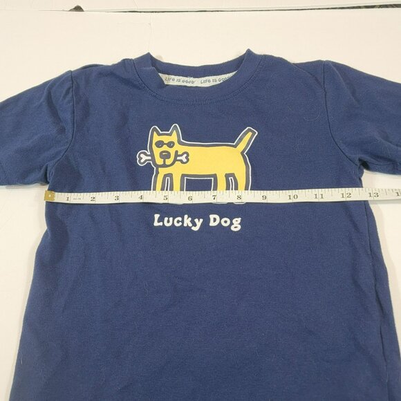 Life is Good Tee Shirt, Kids 6, Solid Blue w/Yellow Lucky Dog Graphic, EUC - Picture 6 of 9